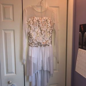 White and Gold Mesh Sleeved Dance Costume